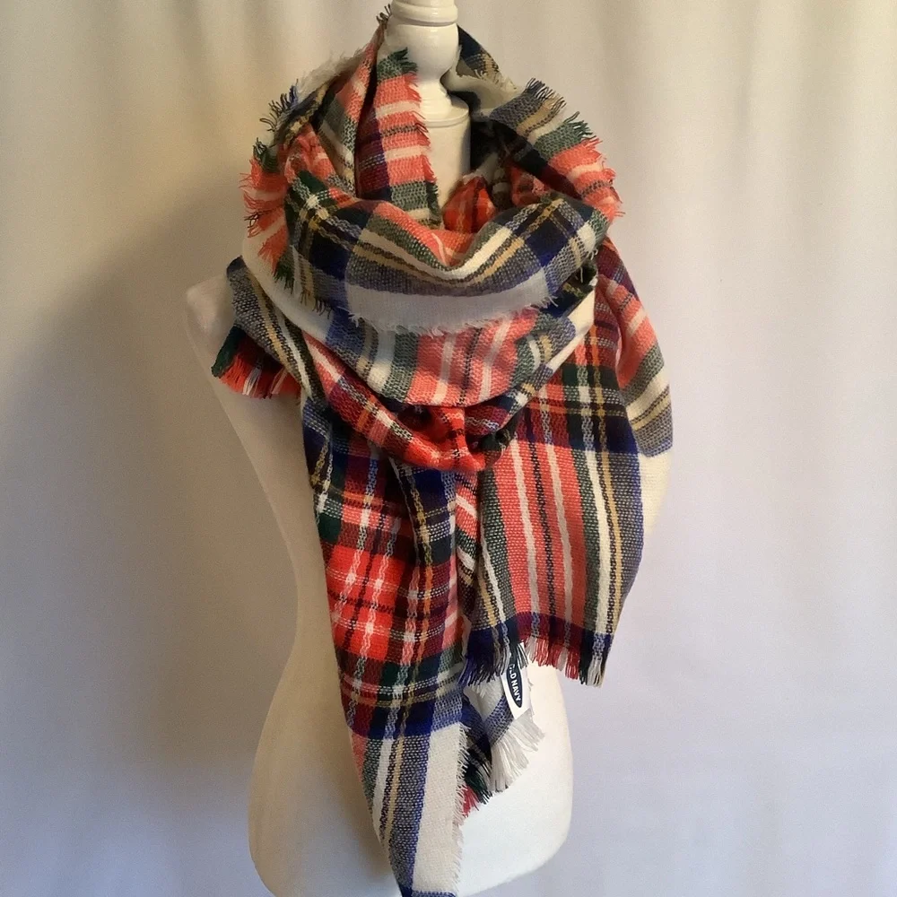 Winter White Plaid Scarf - Picture 1 of 6